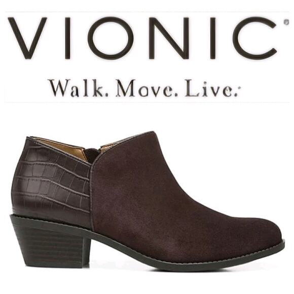 Vionic Marissa dark brown suede leather ankle boots sz 7.5 wide booties new - Picture 1 of 9
